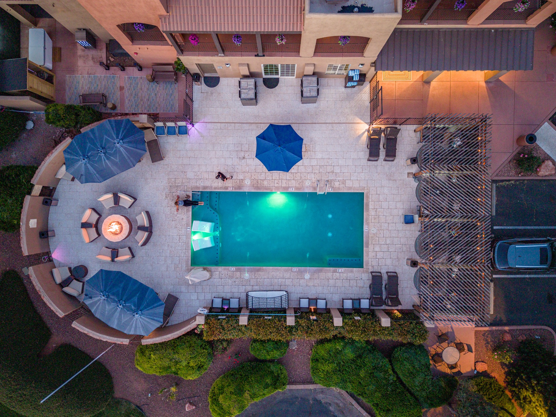 Aerial property view at dusk