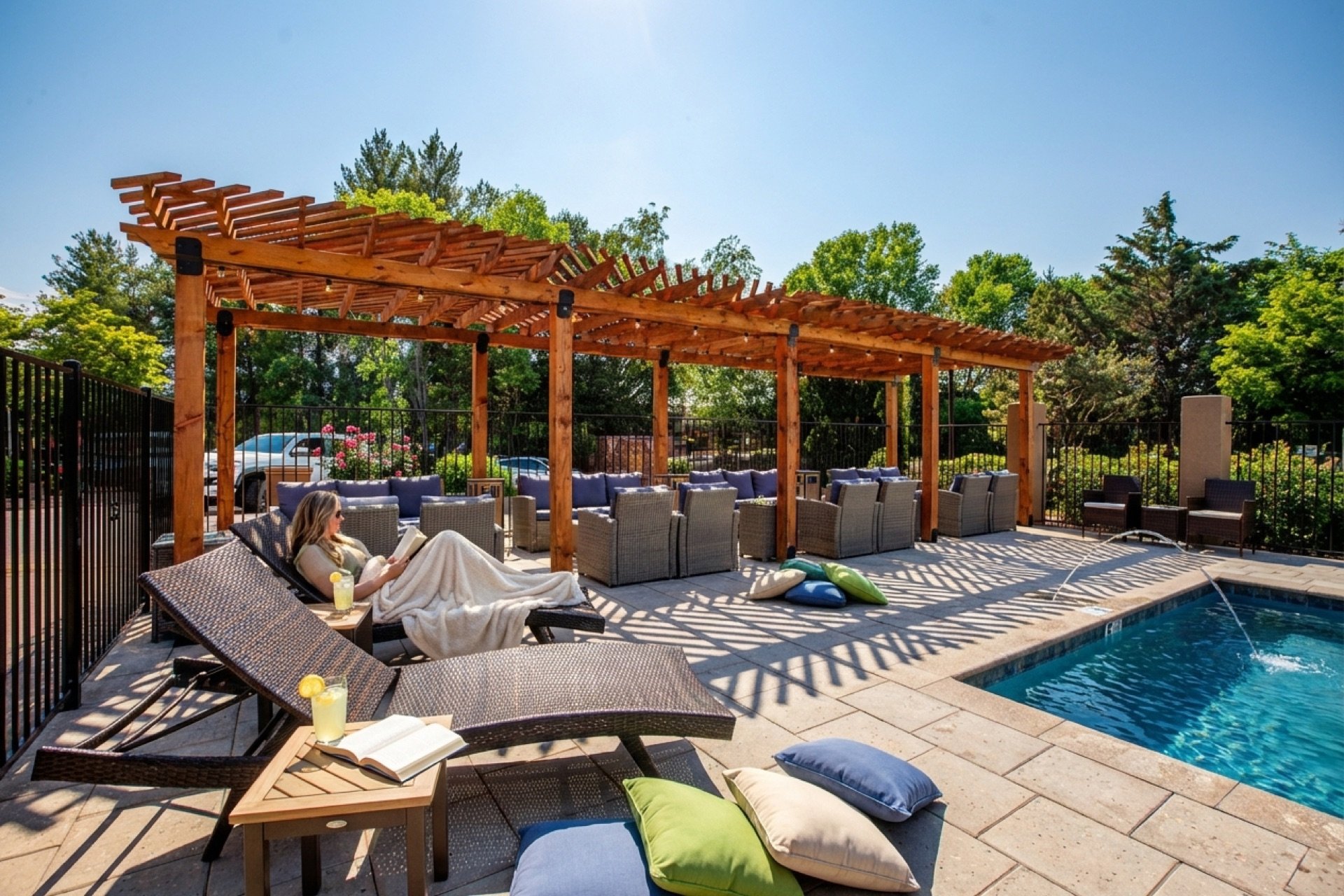 Loungers and cabana seating by the pool