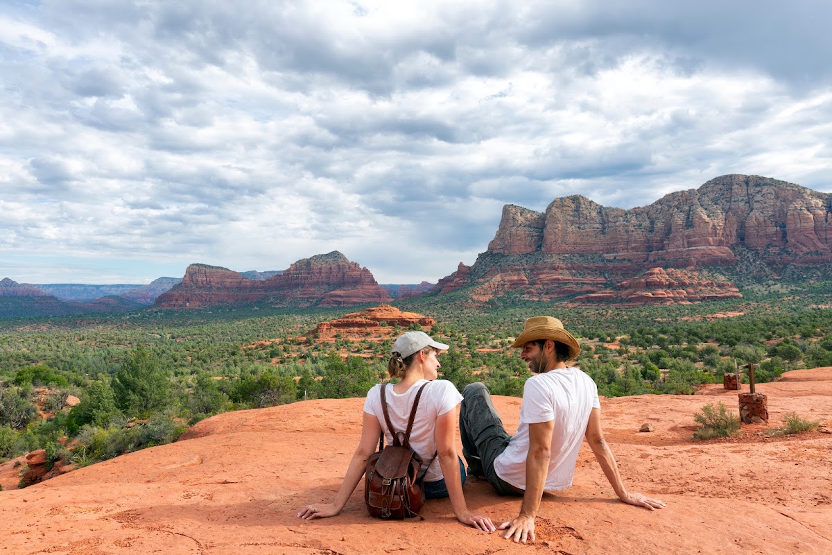 Couple pausing to take in a Sedona overlook while exploring without a plan