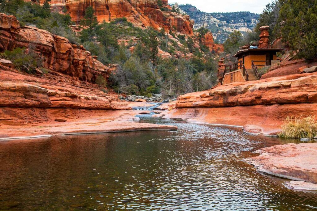 Natural sandstone water slides at Slide Rock State Park near Sedona
