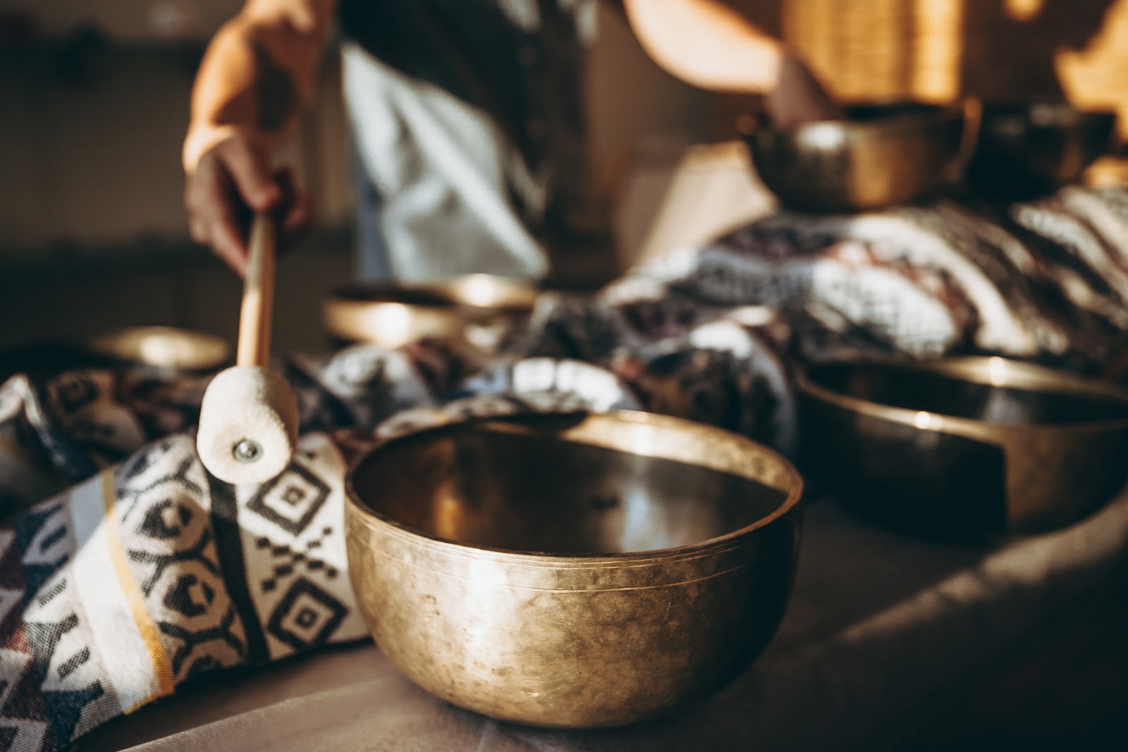 Tibetan singing bowls used in a Sedona sound healing session