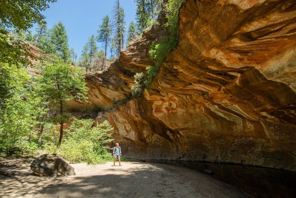 West Fork of Oak Creek trail through a shaded red rock canyon near Sedona