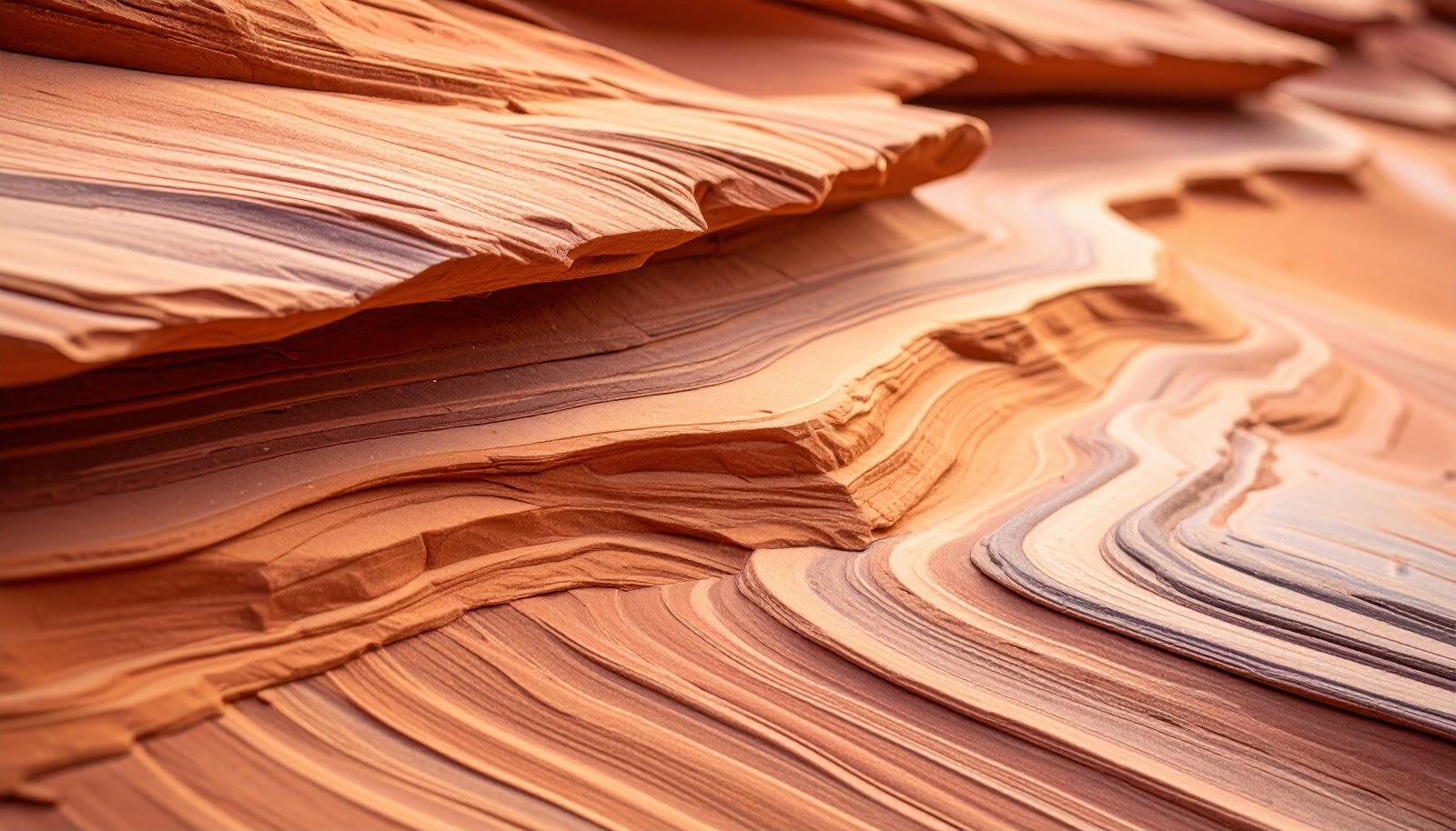 Cross-bedding in sandstone, the preserved faces of ancient sand dunes turned to stone
